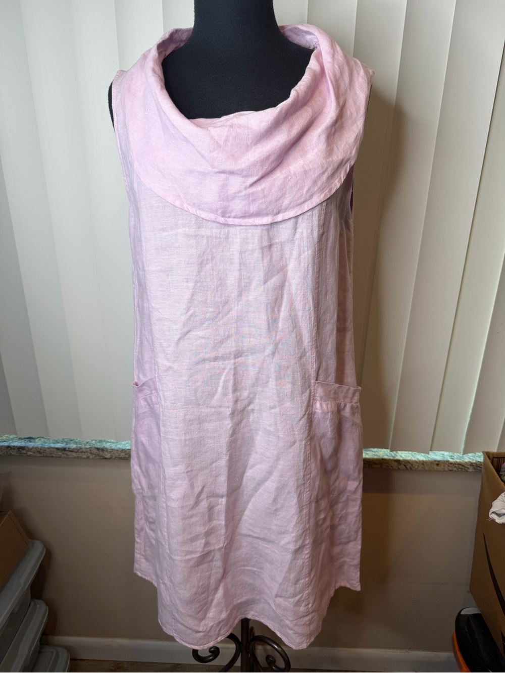 W.Lane Light Pink Sleeveless Cowl Neck Linen Dress Front Pocket Size 12